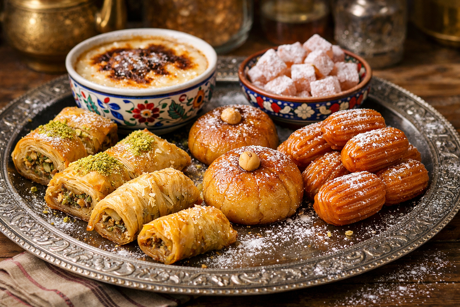 Ev yapımı Türk tatlıları servis tabağı