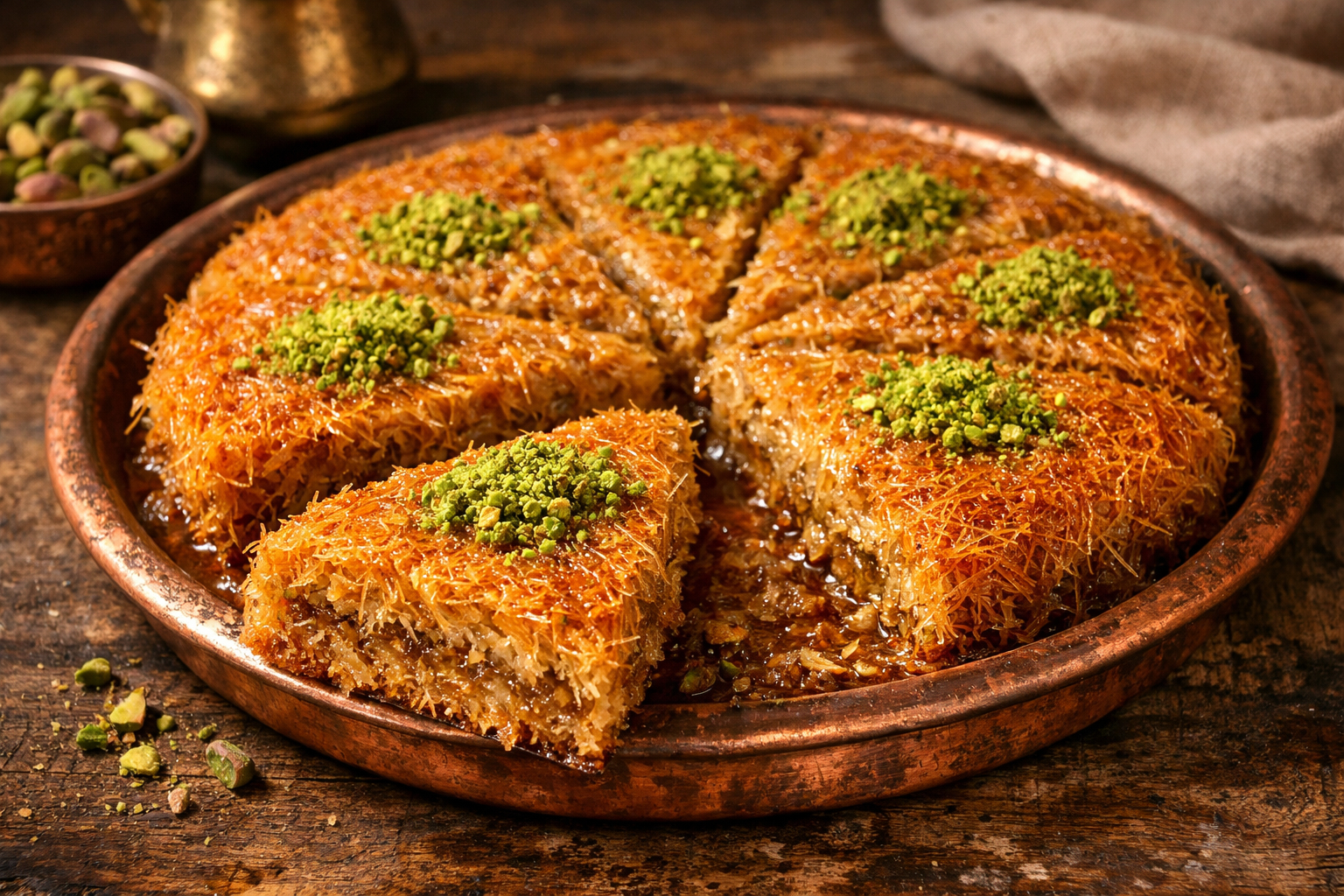 Tel kadayif tepsiden dilimlenmiis